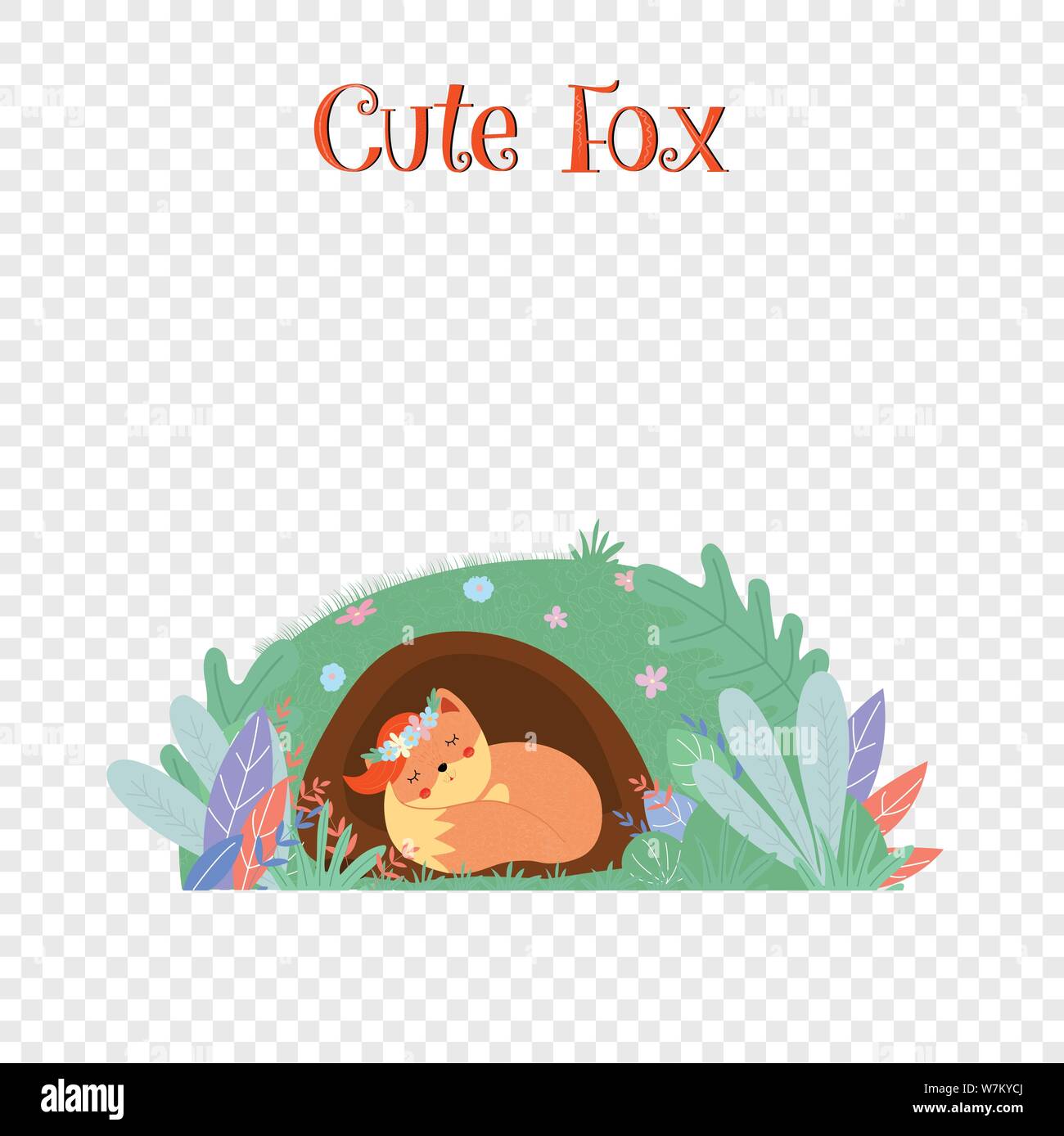 Cute fox en gerbe de dormir dans foxy burrow isolated Illustration de Vecteur