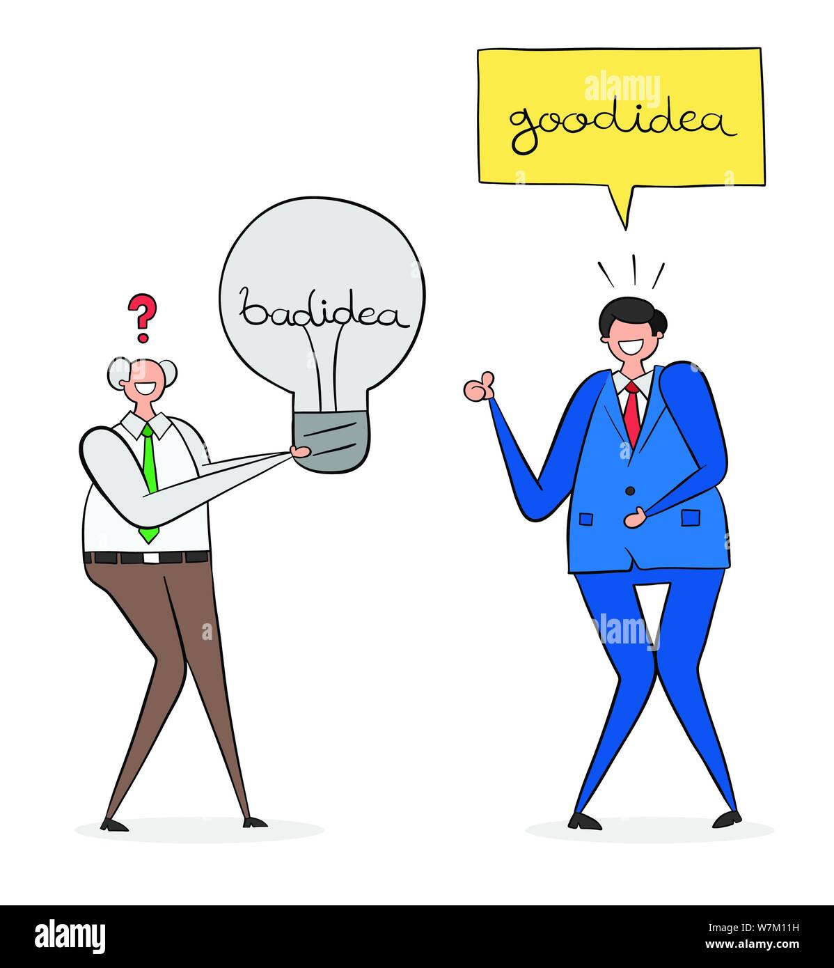 Le patron présente une mauvaise idée de son employé et lui demande. Il a peur et dit que c'est une bonne idée. Contours noirs et colorés. Illustration de Vecteur Le patron présente une mauvaise idée de son employé et lui demande. Il a peur et dit que c'est une bonne idée. Contours noirs et colorés. Illustration de Vecteur