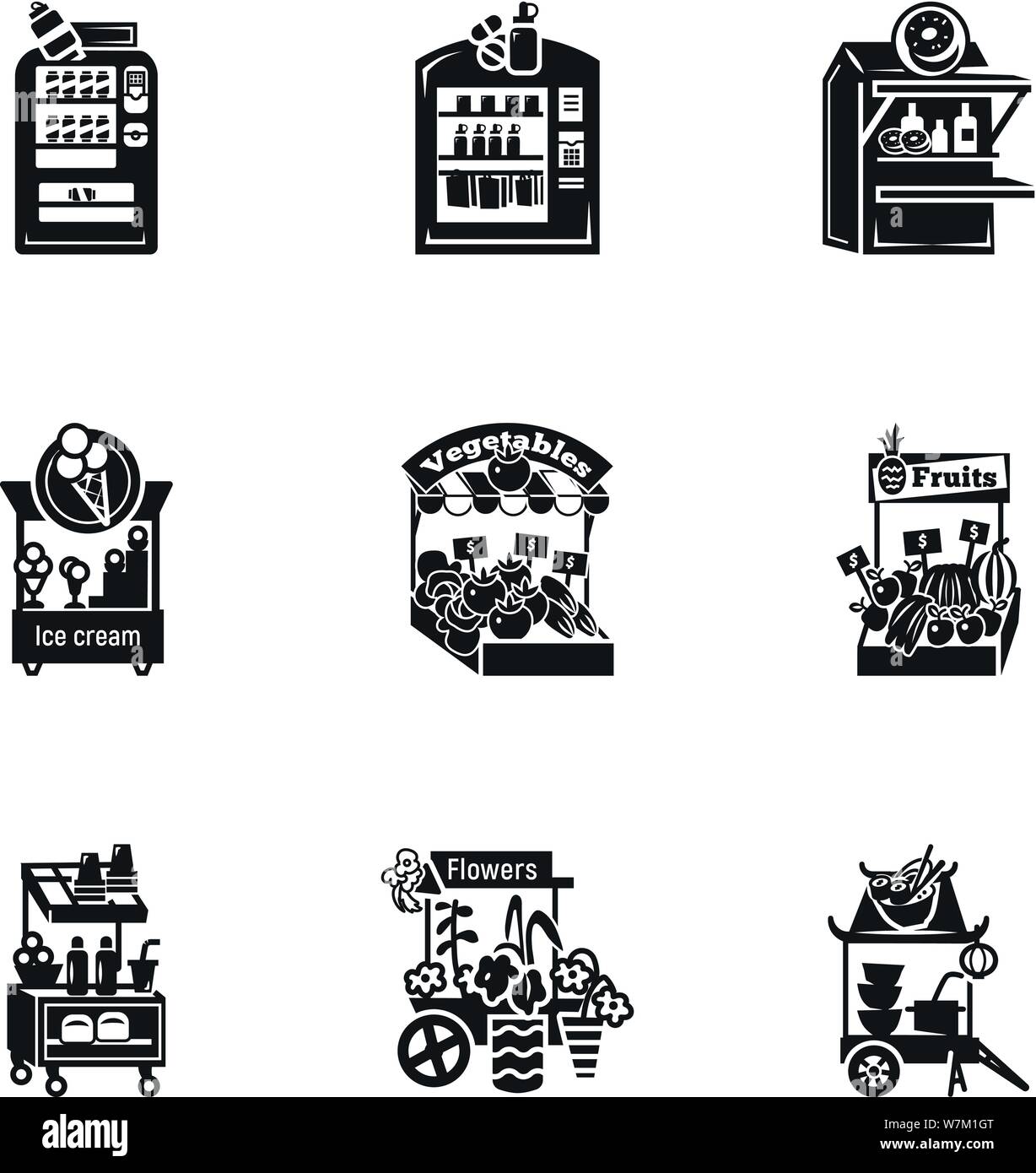 Street shop icon set. Simple Ensemble de 9 street shop vector icons pour la conception web isolé sur fond blanc Illustration de Vecteur