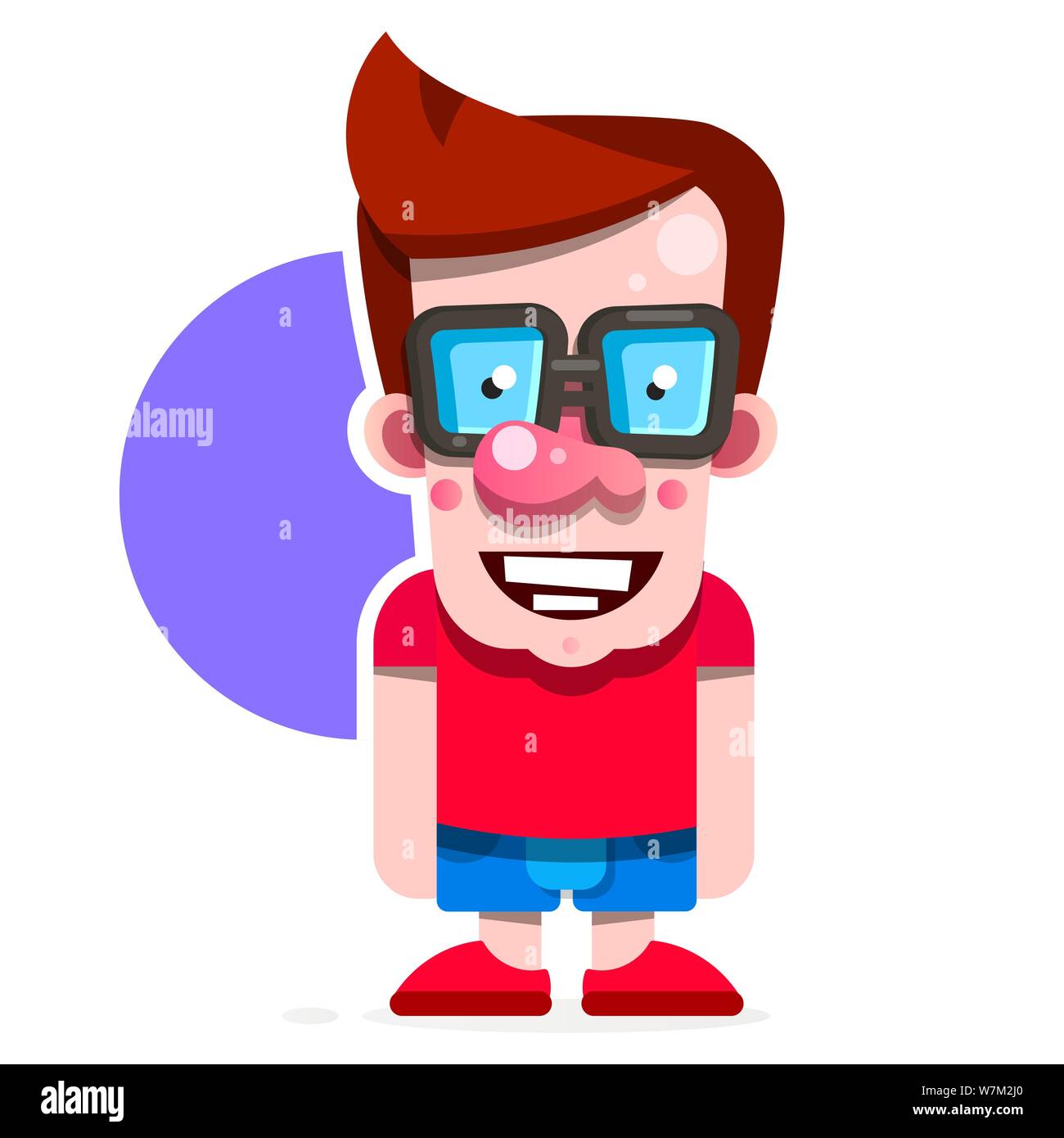 Cartoon Nerd Student Standing avec un livre à la main. Concept de l'éducation. Type intelligent avec des lunettes. Vecteur conception plate Illustration de Vecteur