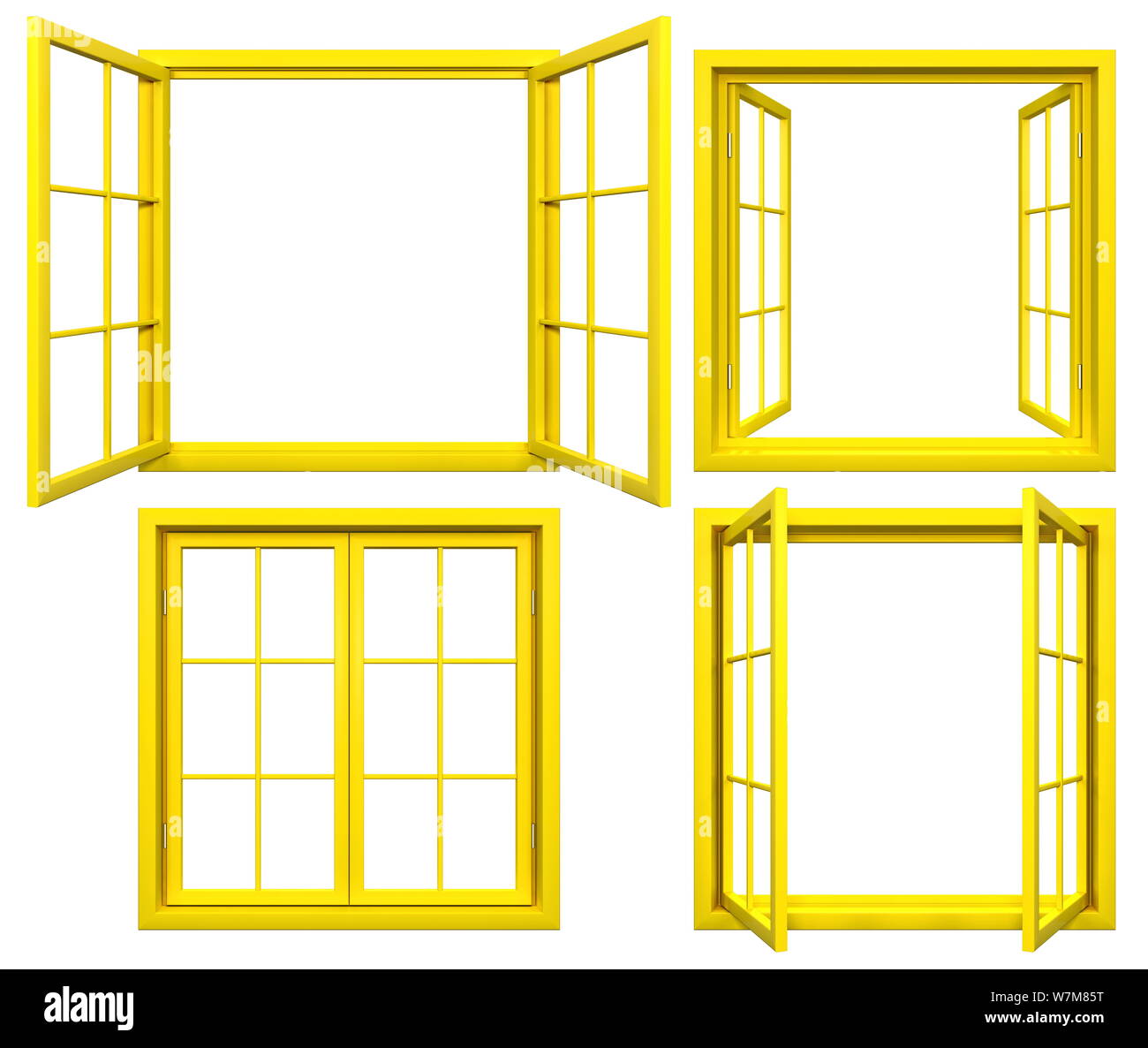 Collection de cadres de fenêtre jaune isolated on white Banque D'Images