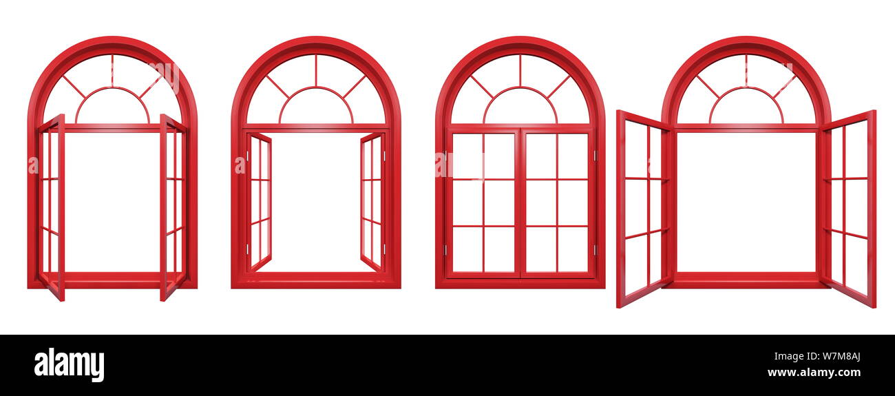 Collection de fenêtres en ogive rouge isolated on white Banque D'Images