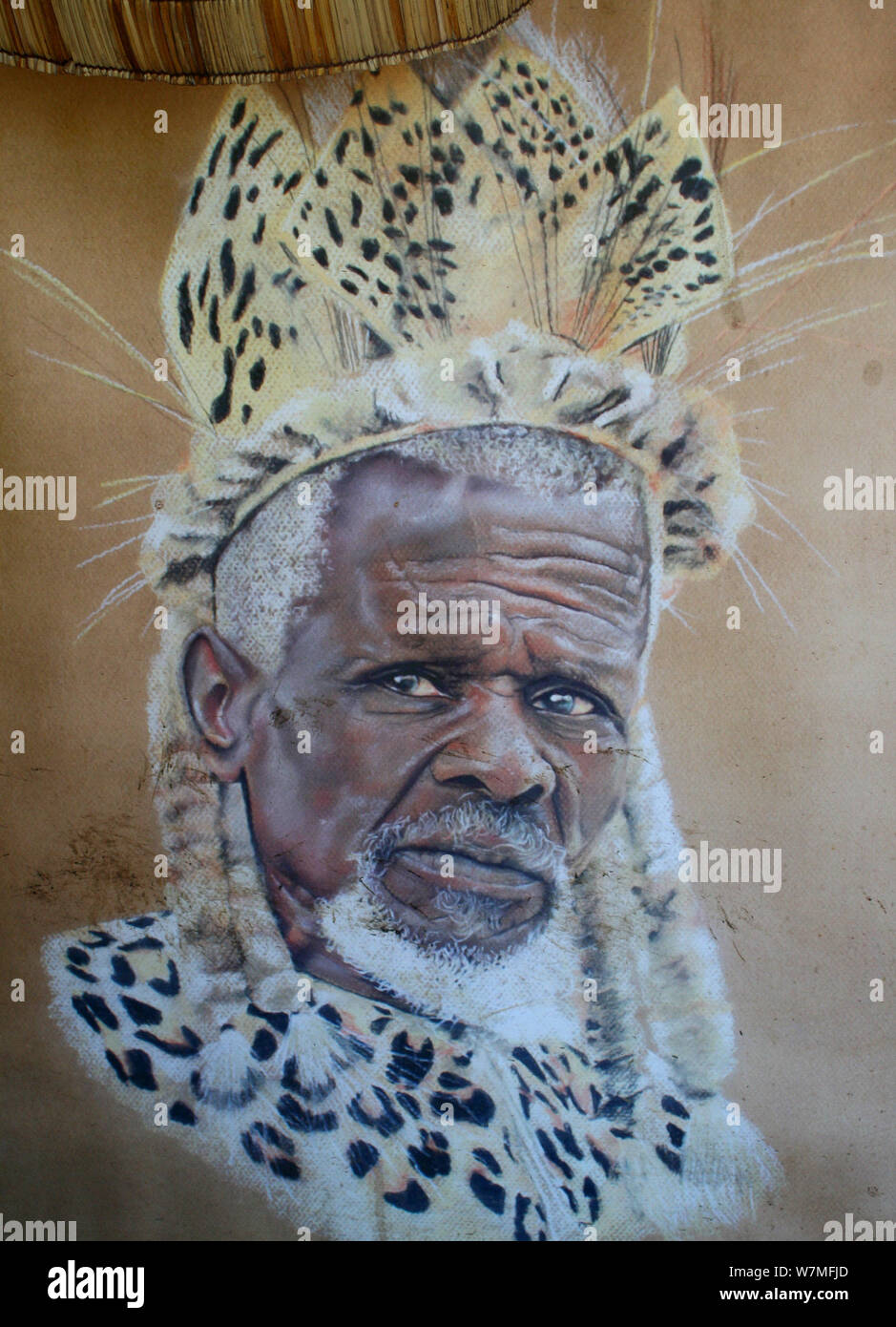 Peinture représentant chef zoulou Shaka Zulu à Shakaland Zulu Cultural Village, Eshowe, Kwazulu Natal, Afrique du Sud Banque D'Images