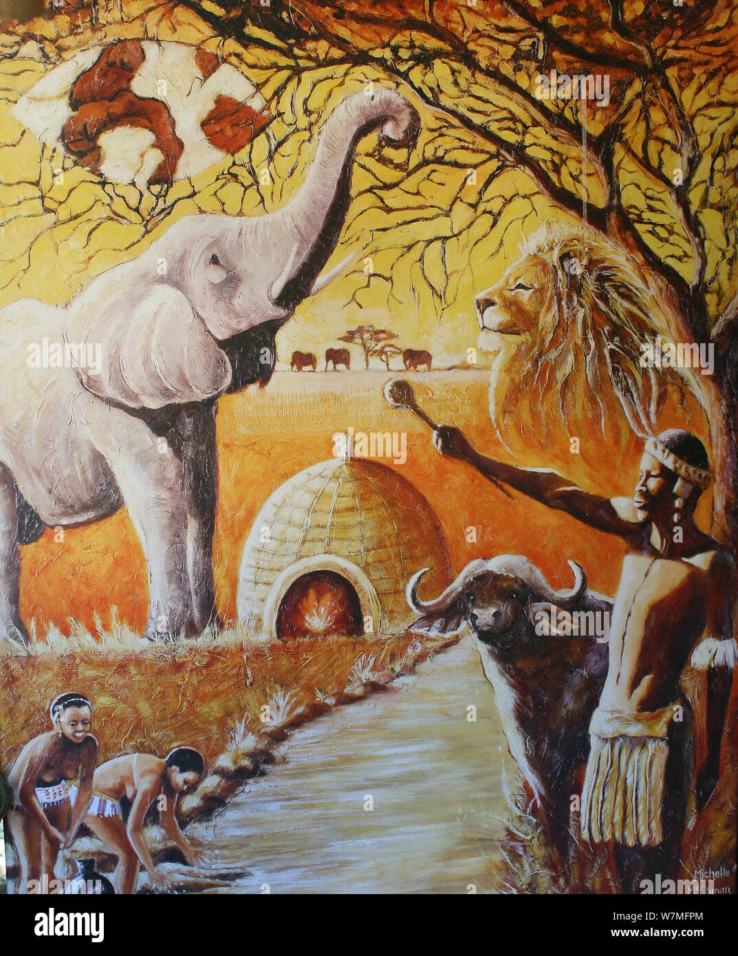 Tableau représentant la culture zoulou au Shakaland Zulu Cultural Village, Eshowe, Kwazulu Natal, Afrique du Sud Banque D'Images