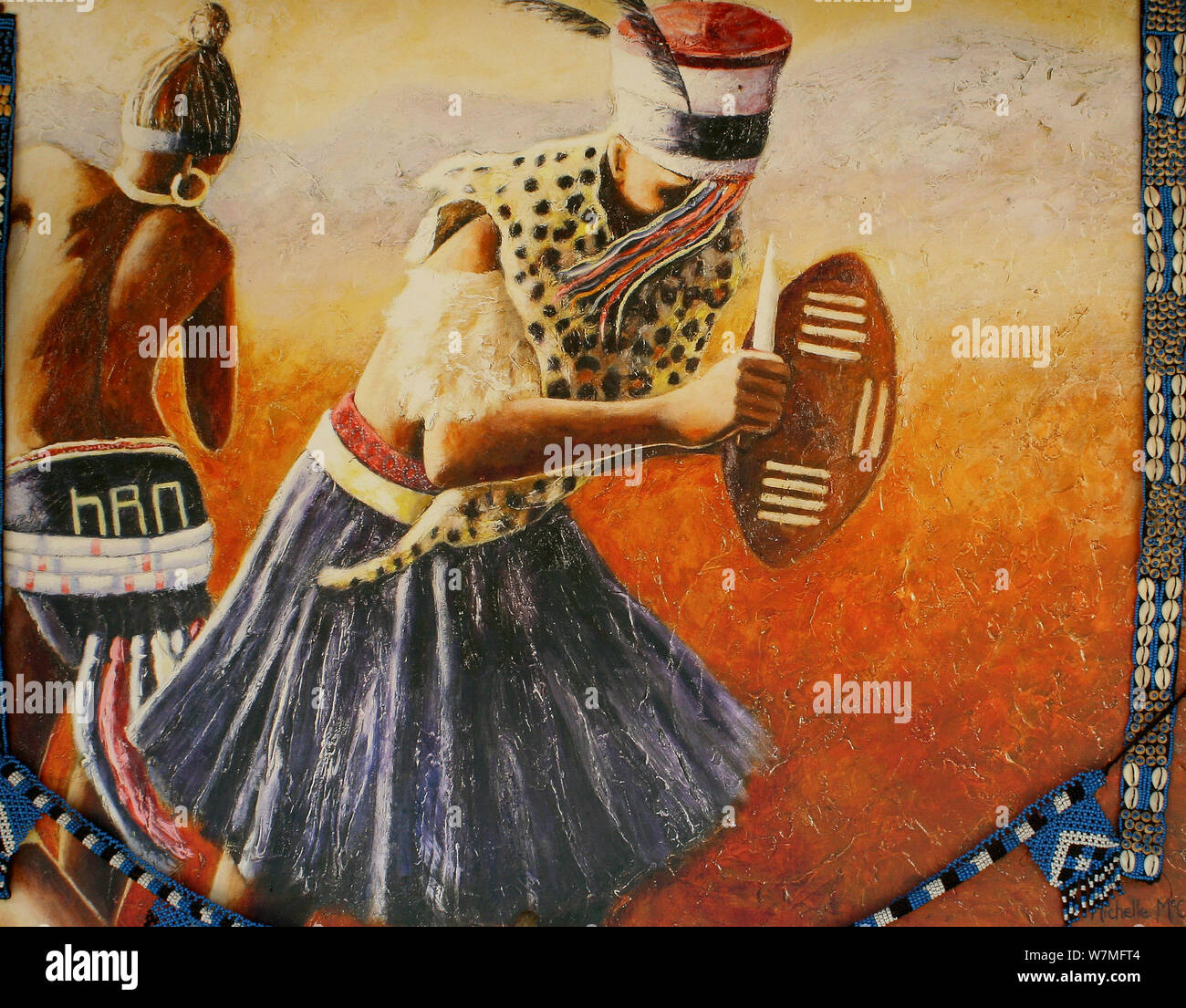 Peinture représentant un Zulu wedding au Shakaland Zulu Cultural Village, Eshowe, Kwazulu Natal, Afrique du Sud Banque D'Images