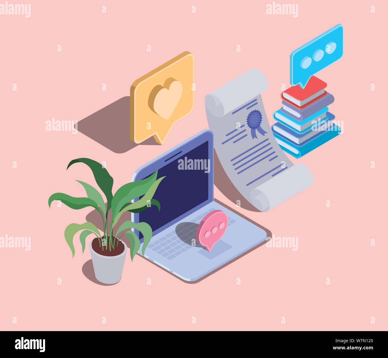 La technologie de l'éducation en ligne avec portable Illustration de Vecteur