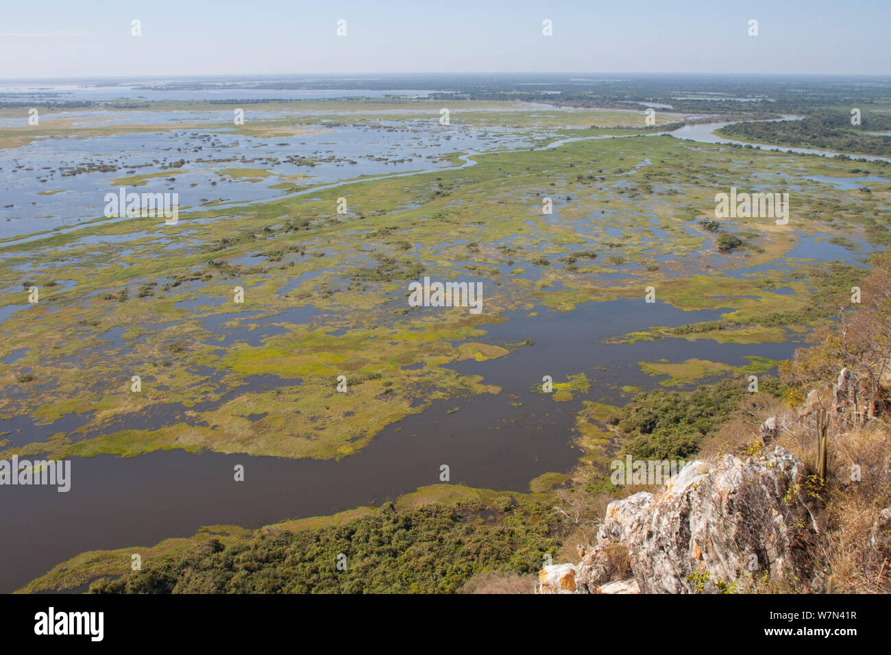 Pantanal vu de Caracara Hill, montagnes Amolar, le Parc National du Pantanal Matogrossense,, Brésil Banque D'Images