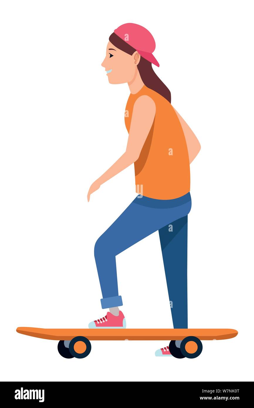 Jeune femme sur planche cartoon Illustration de Vecteur