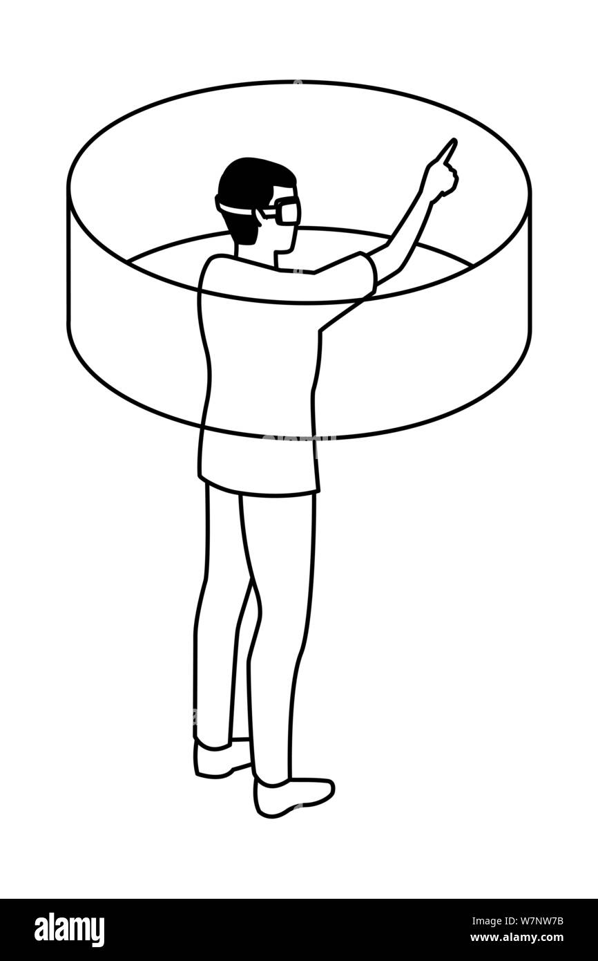 La technologie de la réalité virtuelle l'expérience cartoon en noir et blanc Illustration de Vecteur