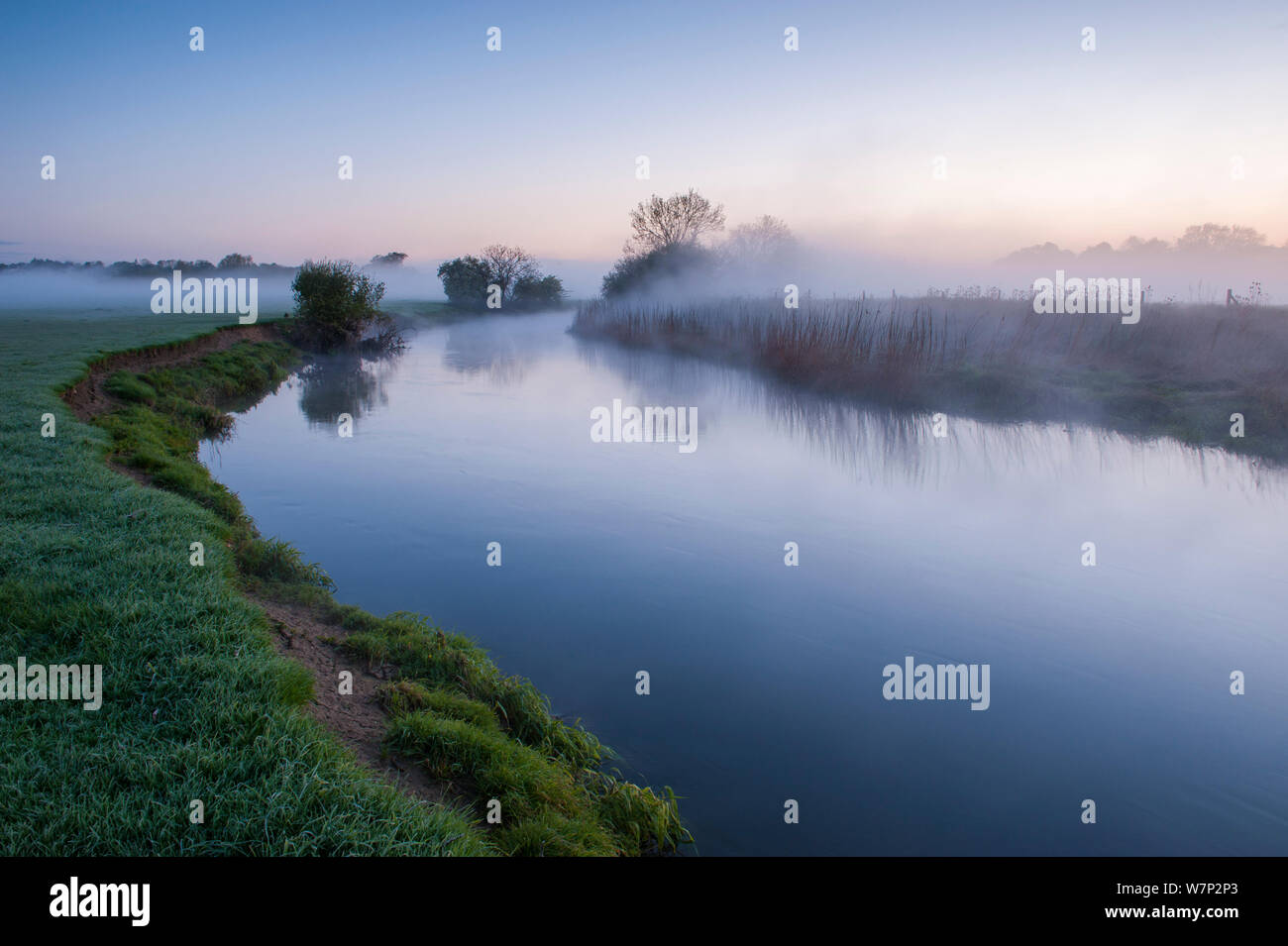 Rivière Stour, tôt le matin, le brouillard et le gel, près de Poole, Dorset, UK. Avril 2012. Banque D'Images