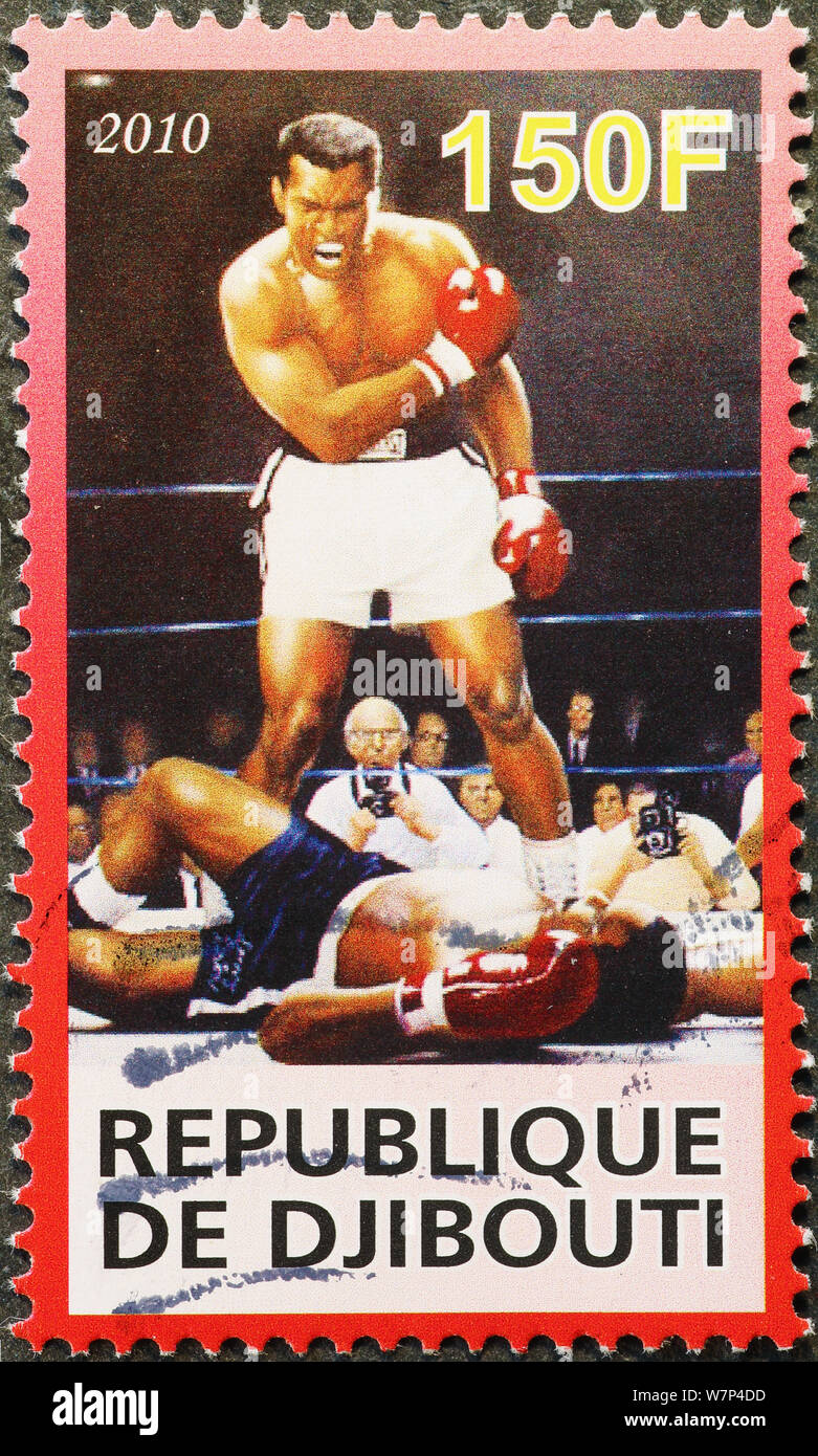 Le boxeur Muhammad Ali sur timbre-poste Banque D'Images