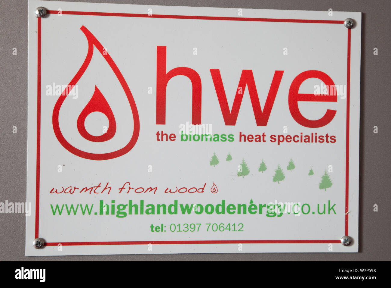 Inscrivez-vous pour entreprise de chauffage biomasse HWE en utilisant des copeaux de bois pour produire du chauffage. L'Écosse, Royaume-Uni, mai. Banque D'Images