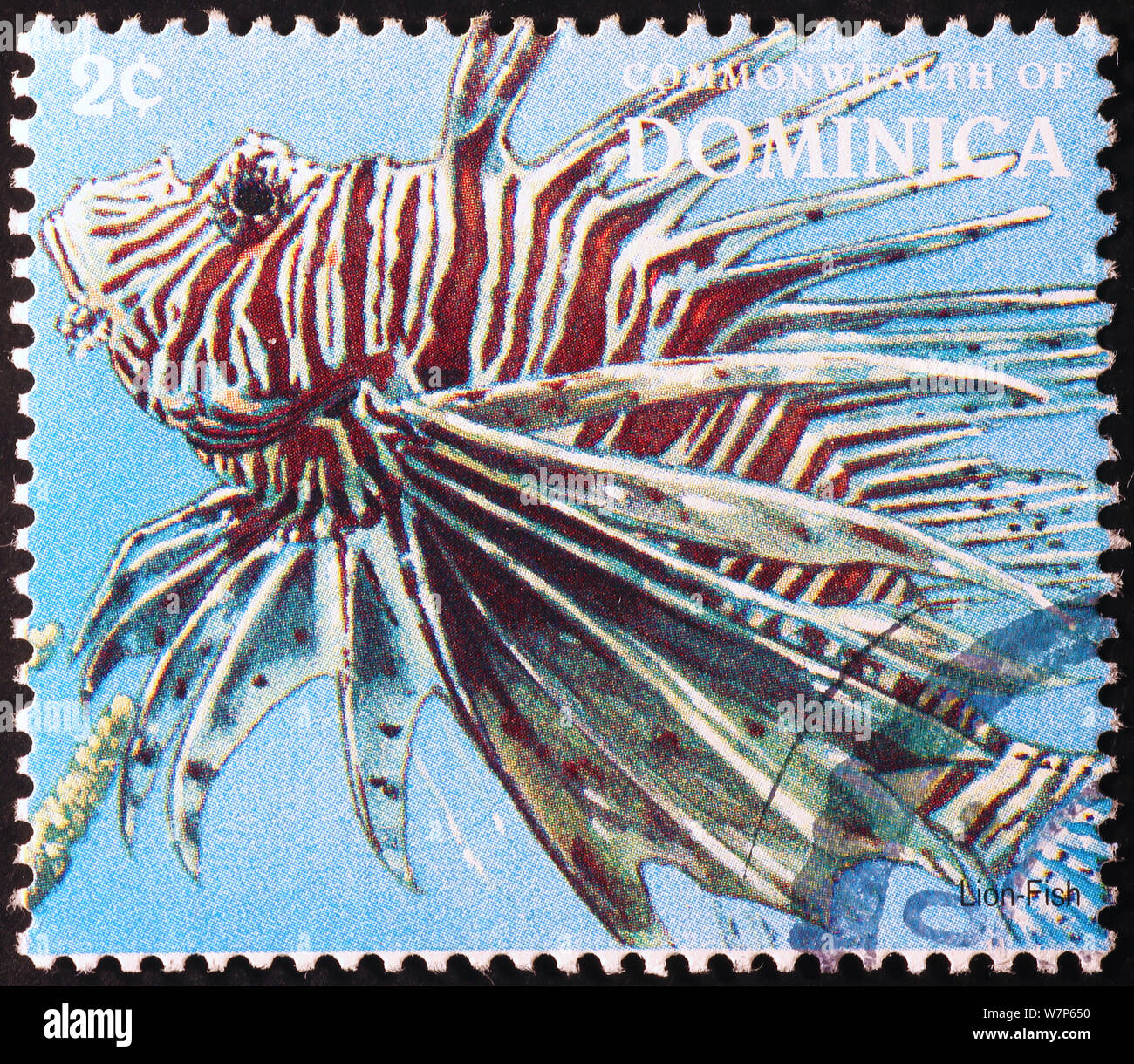 Poisson Lion sur timbre-poste de la Dominique Banque D'Images