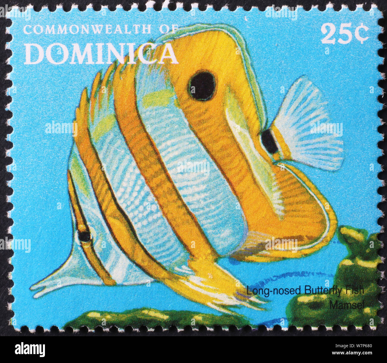 Poissons tropicaux sur timbre-poste de la Dominique Banque D'Images