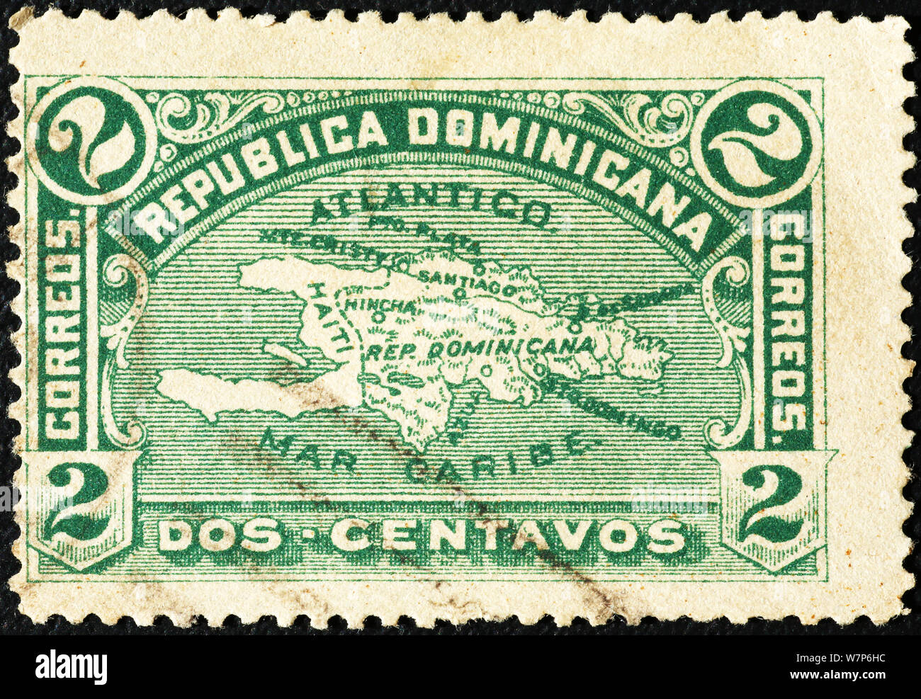 Carte ancienne de la République dominicaine sur timbre-poste Banque D'Images