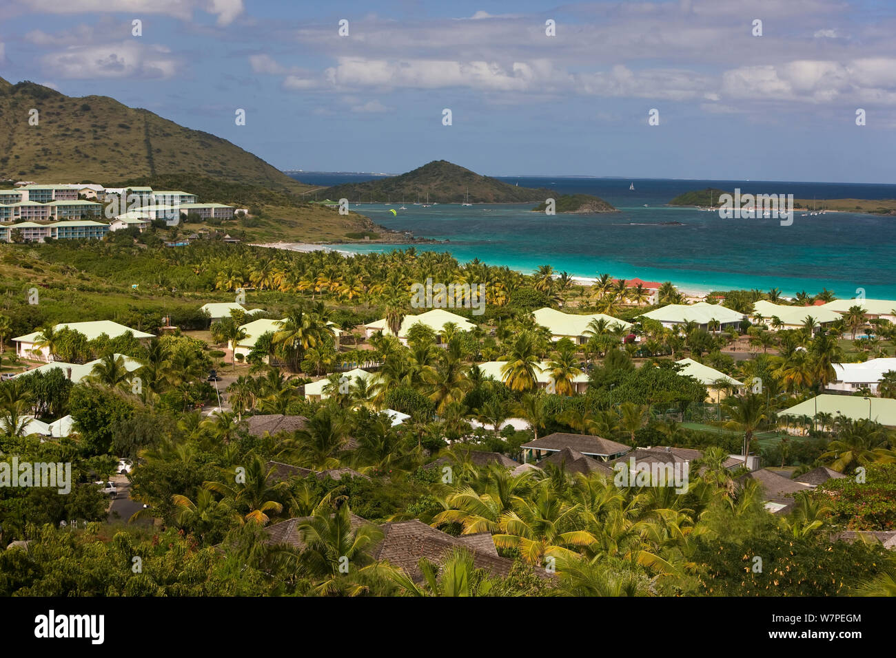 Bâtiments à Orient Beach, St Marin, Antilles néerlandaises, les îles sous le vent, Petites Antilles, Caraïbes, Antilles 2008 Banque D'Images