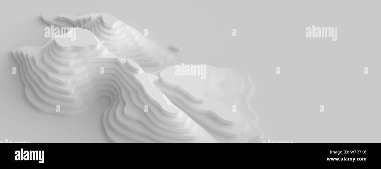 Vaste panorama paysage 3D Modèle de coupe de papier, de formes courbes avec des dégradés, des espaces blancs, des lignes géométriques abstraites motif de fond illustration art Banque D'Images