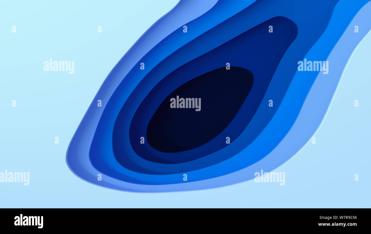 Paysage 3D Modèle de coupe de papier, de formes courbes avec des dégradés bleu, espace blanc, motif de lignes géométriques abstraits art illustration d'arrière-plan Banque D'Images