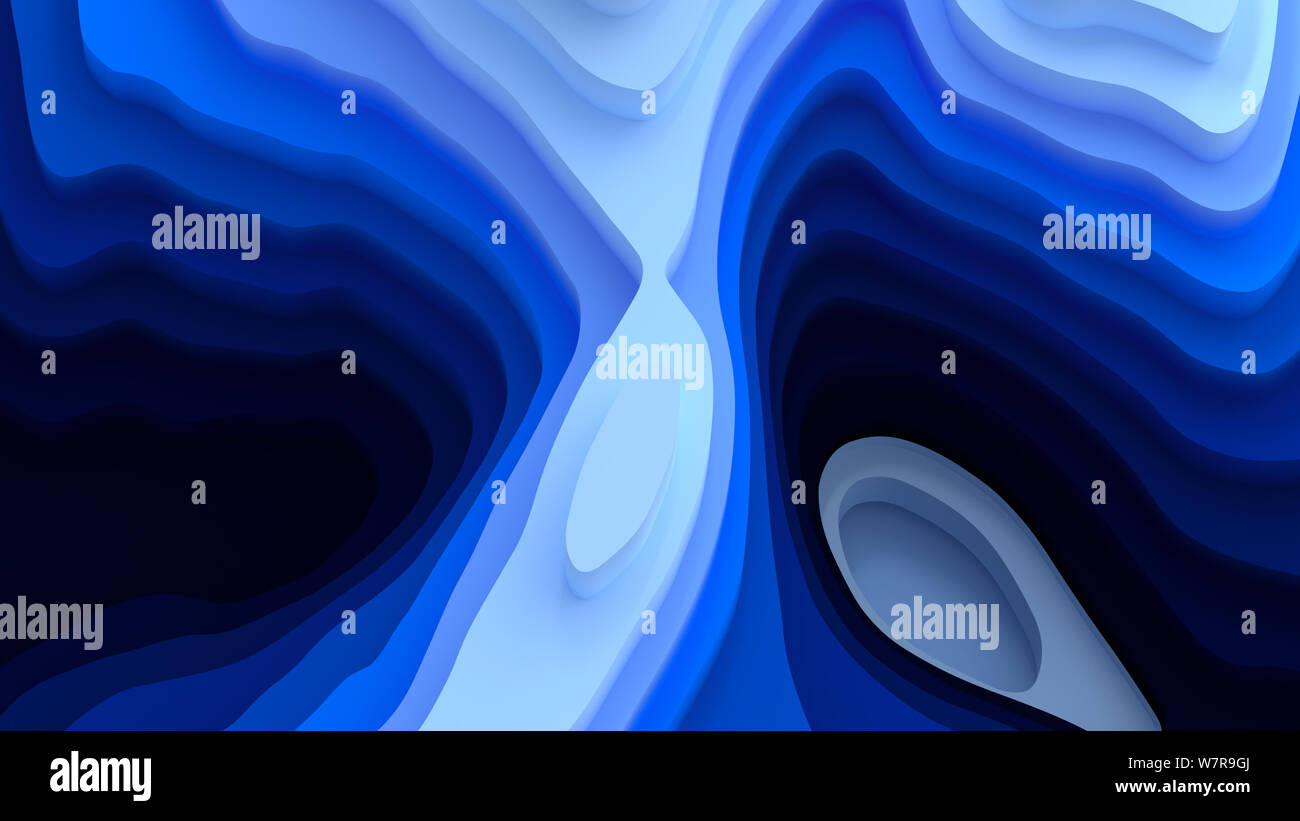 Paysage 3D Modèle de coupe de papier, de formes courbes avec des dégradés bleu, lignes géométriques abstraits art de fond l'illustration pour la conception de la couverture, livre Banque D'Images