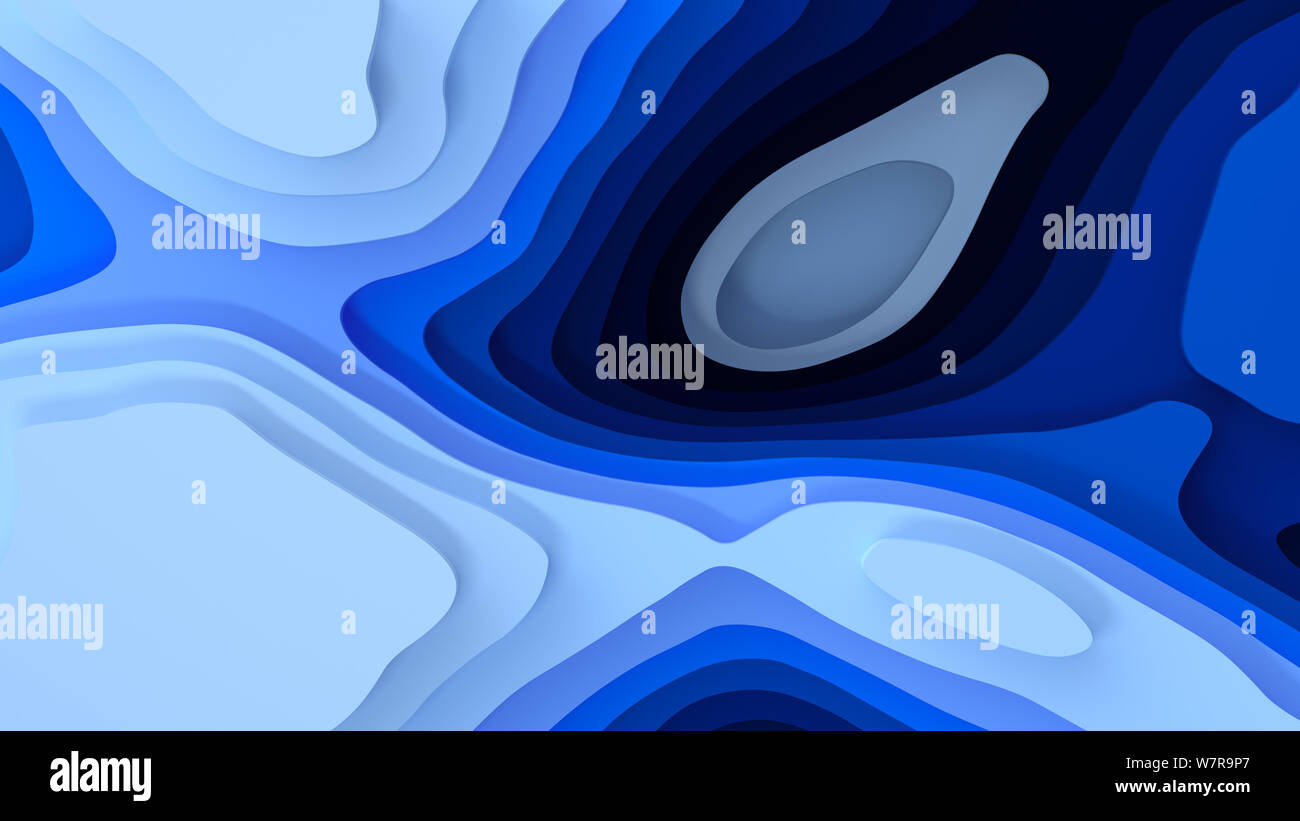 Paysage 3D Modèle de coupe de papier, de formes courbes avec des dégradés bleu, lignes géométriques abstraits art de fond l'illustration pour la couverture, livre, Banque D'Images