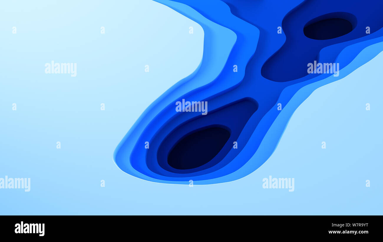 Paysage 3D Modèle de coupe de papier, de formes courbes avec des dégradés bleu, espace blanc, motif de lignes géométriques abstraits art illustration pour couvrir l'arrière-plan Banque D'Images