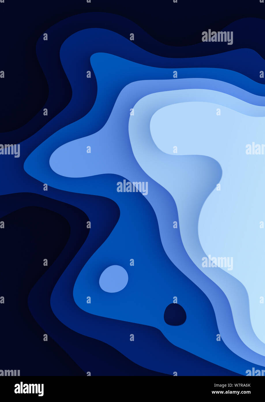 Une bannière verticale4 paysage 3D Modèle de coupe de papier, de formes courbes avec des dégradés bleu, résumé des lignes géométriques motif de fond illustration art Banque D'Images