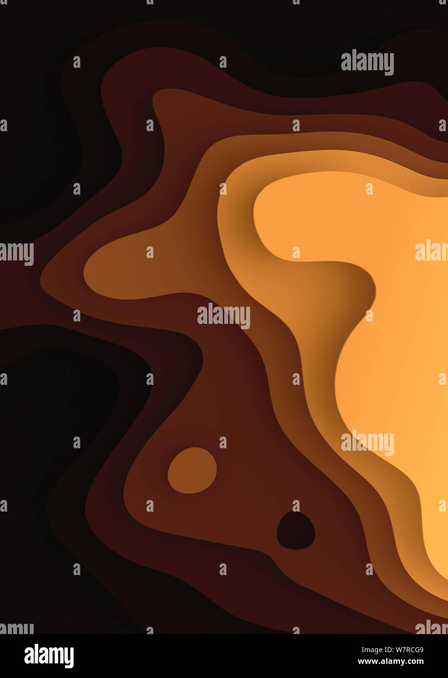 Une bannière verticale4 paysage 3D Modèle de coupe de papier, de formes courbes avec des dégradés de couleur, motif de lignes géométriques abstraits art illustration d'arrière-plan Banque D'Images