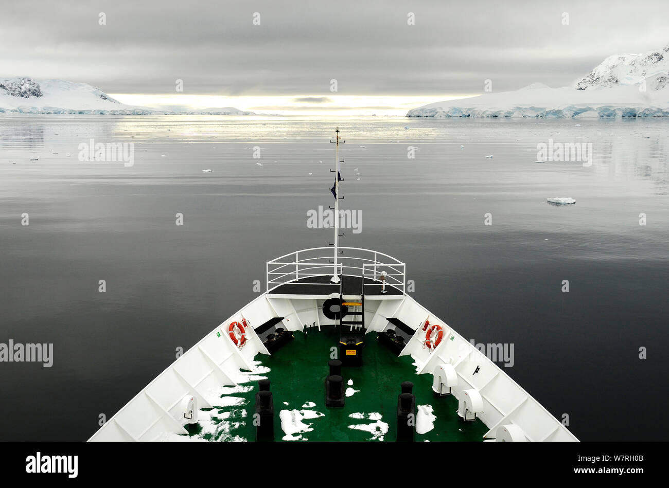 Avis de Wilhelmina Bay à partir de la plage avant d'un paquebot de croisière antarctique Ushuaia 'MV' du détroit de Gerlache. La péninsule antarctique, l'Antarctique Banque D'Images