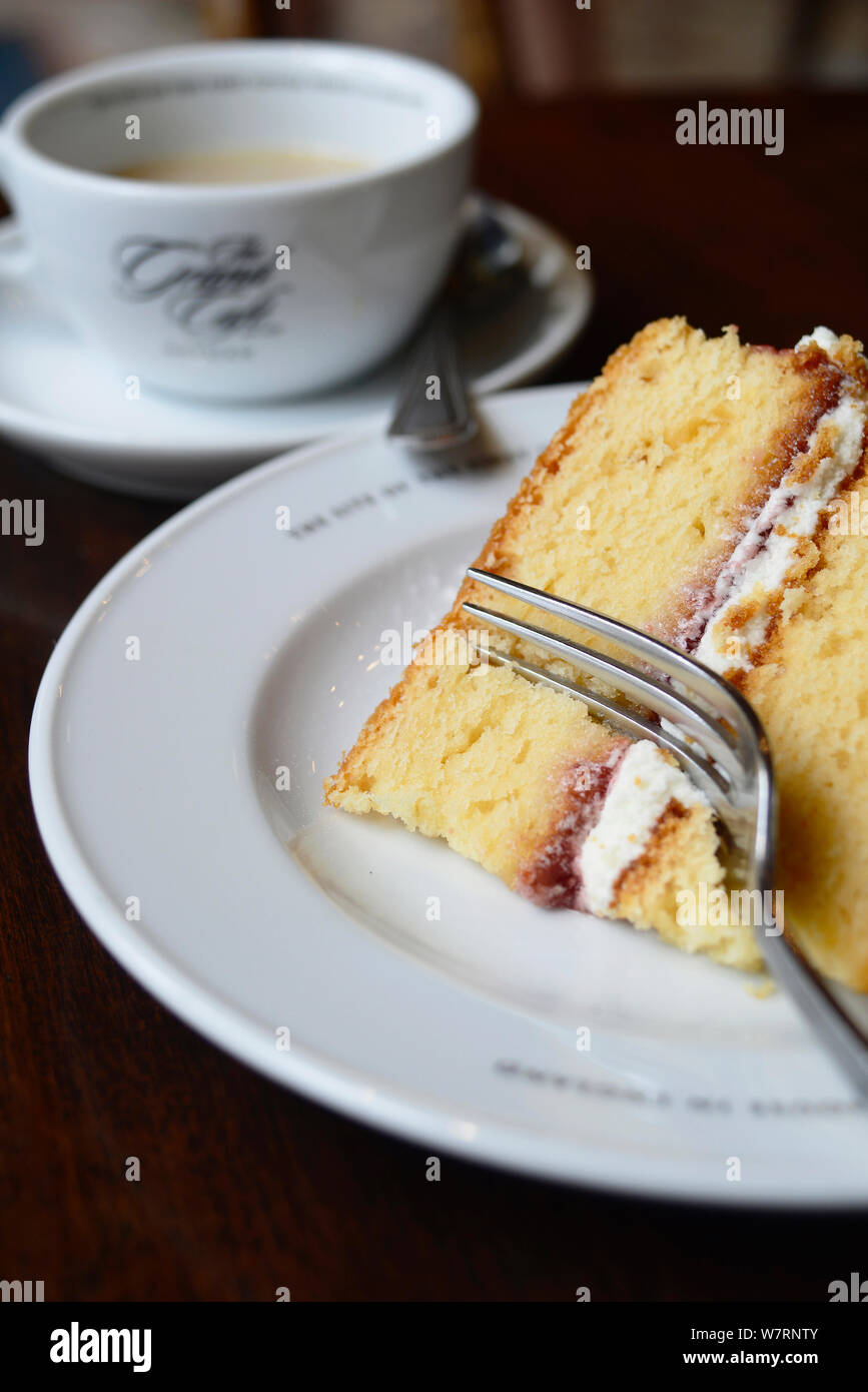L'Angleterre, Oxford, le Grand Café, thé de l'après-midi avec gâteau éponge Victoria. Banque D'Images