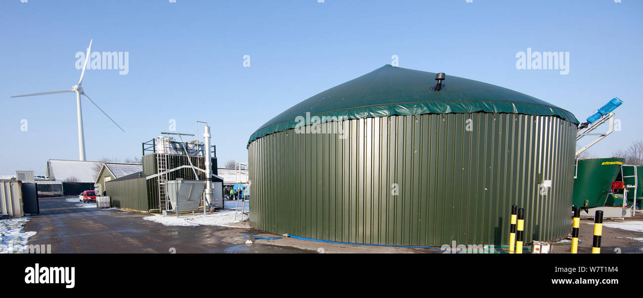 Vue d'un digesteur anaérobie dans une usine de biogaz, Espagne, janvier 2013. Banque D'Images