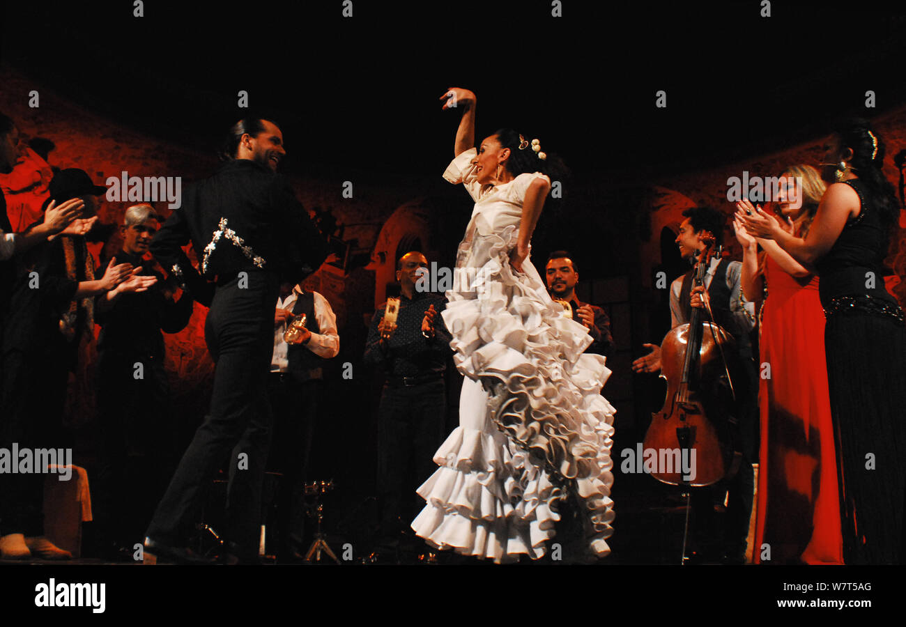 EDITORIAL UNIQUEMENT- Un beau grand rendement de Flamenco à l'Opéra à Barcelone, Espagne. Banque D'Images