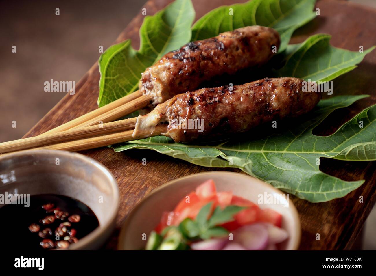 Sate Buntel Solo. Agneau hachée de satay / Solo Surakarta, Central Java. Banque D'Images