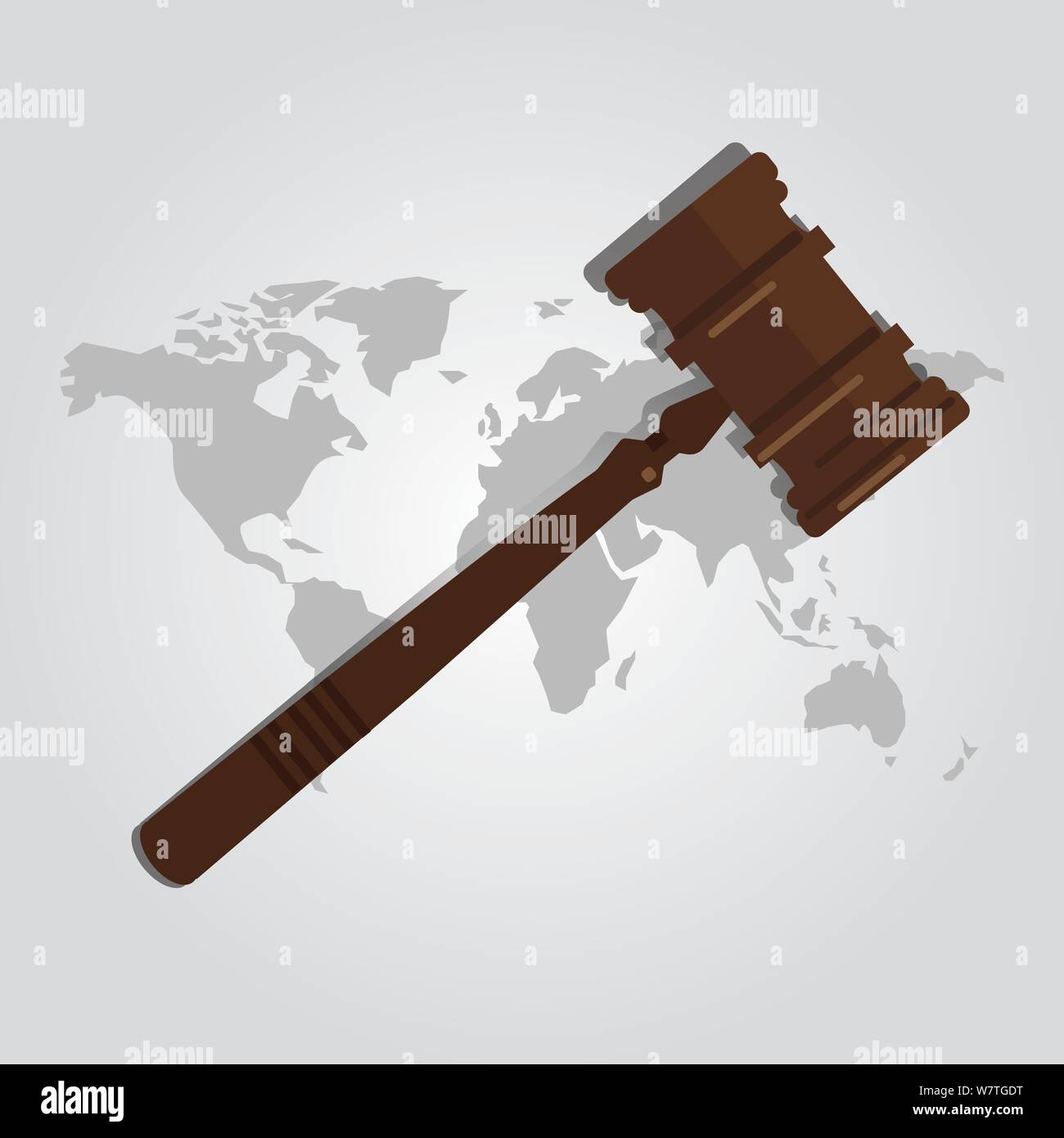 Poursuite de l'arbitrage du droit international la carte du monde pays justice marteau marteau en bois autorité légale cas verdict procès Illustration de Vecteur