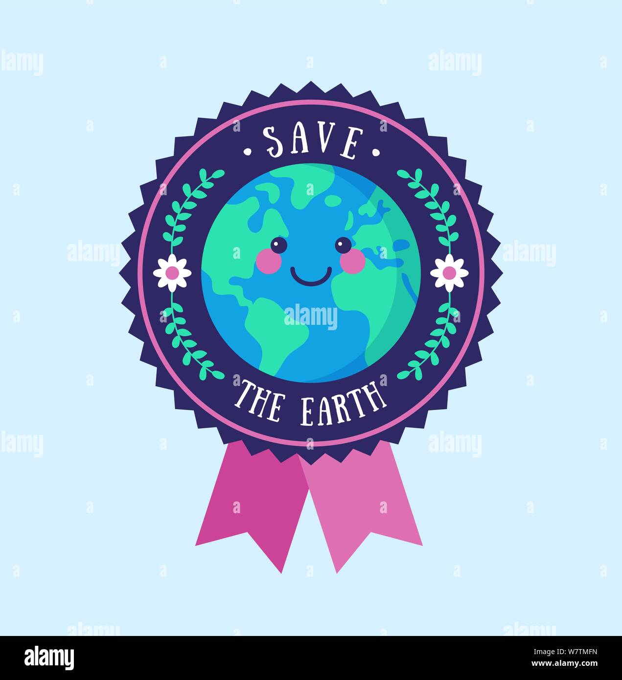 Sauver la Terre d'un insigne. Concept de la conservation de l'environnement. Vector illustration. Illustration de Vecteur