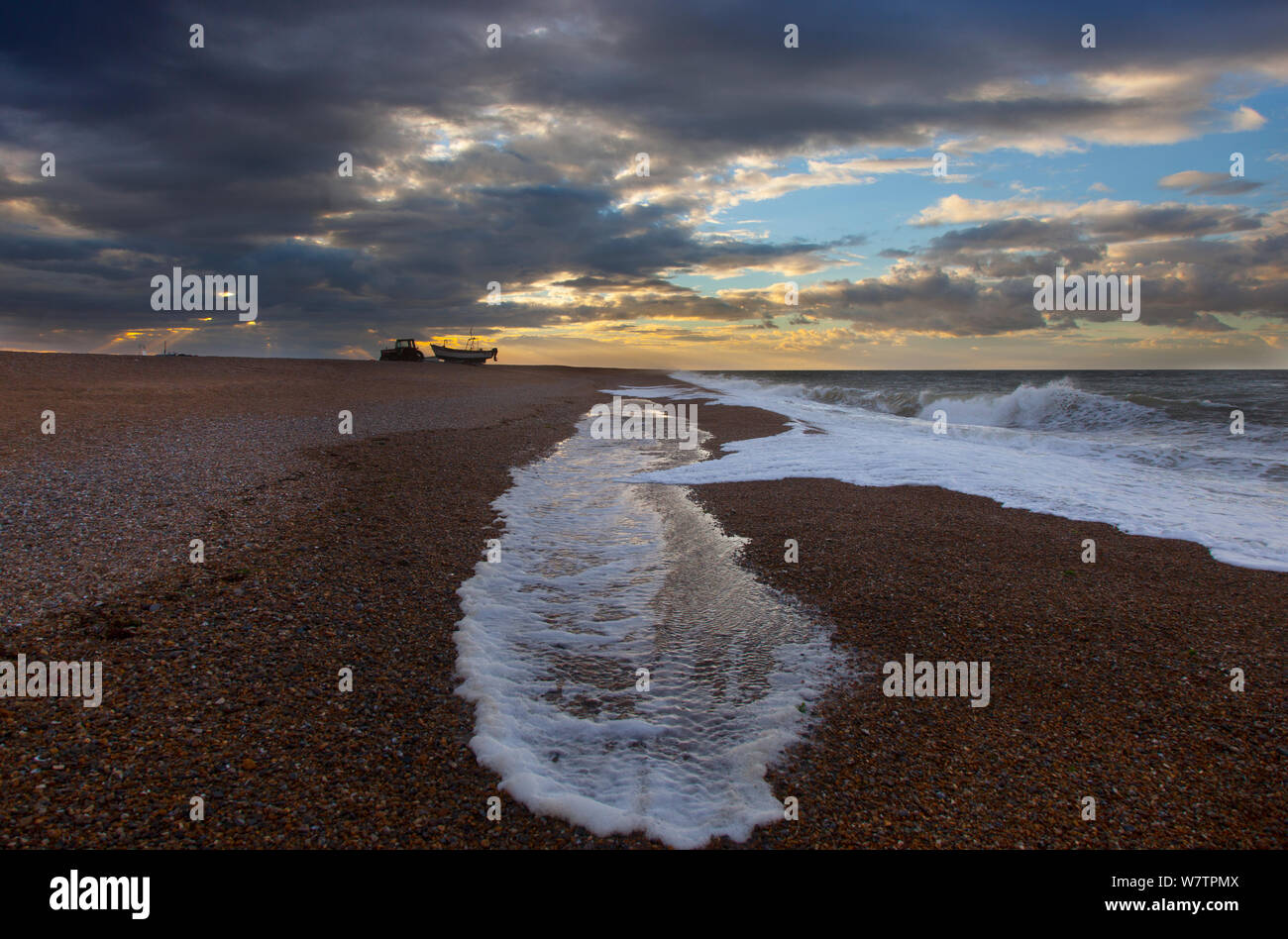 Le CLAJ plage au coucher du soleil, Norfolk, Royaume-Uni, septembre 2013. Banque D'Images