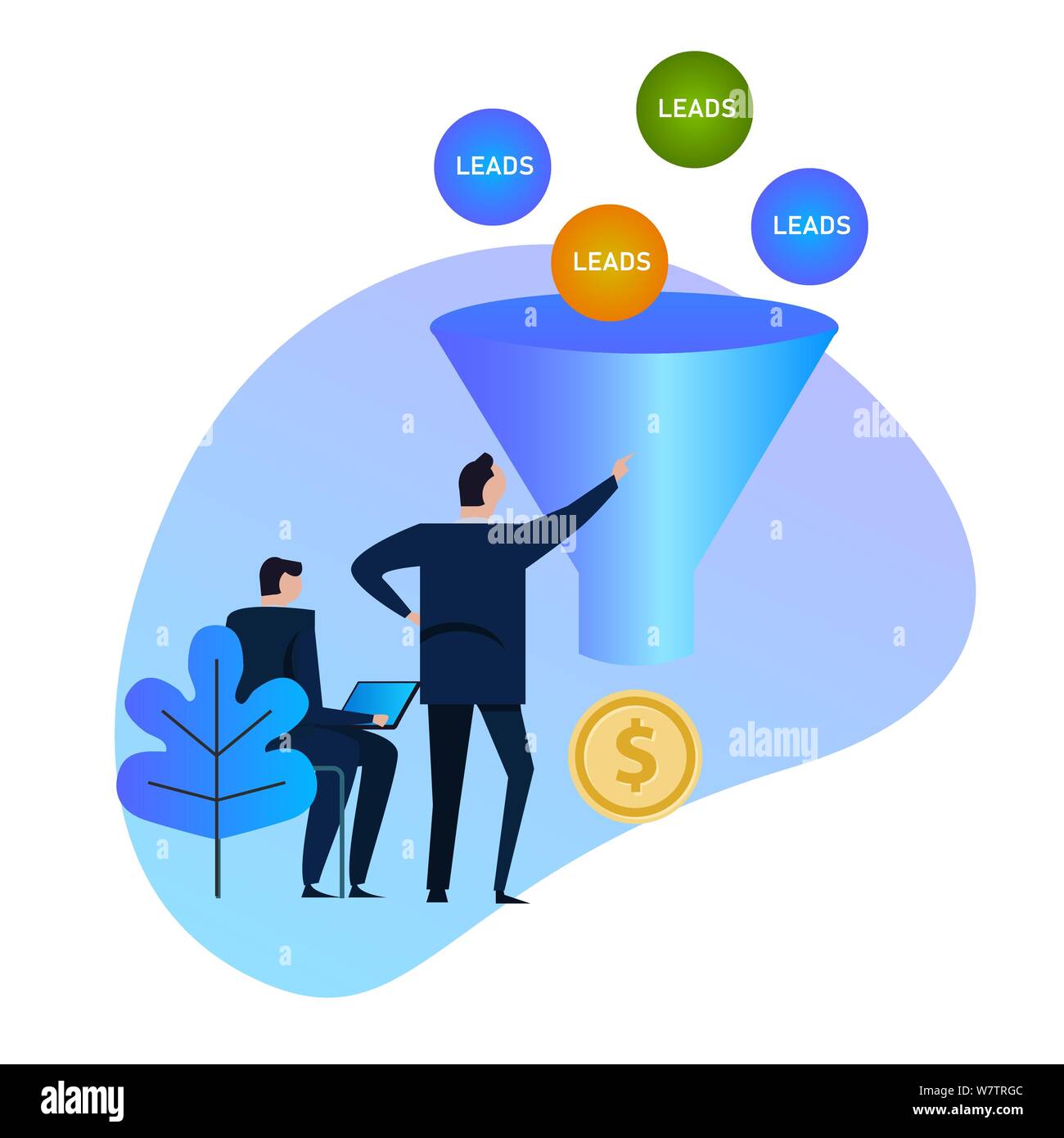 Génération d'opportunités commerciales. Entonnoir de ventes. balls entrer dans un entonnoir de conversion et de sortie alors que l'argent, d'affaires ou de marketing concept conceptuel Illustration de Vecteur