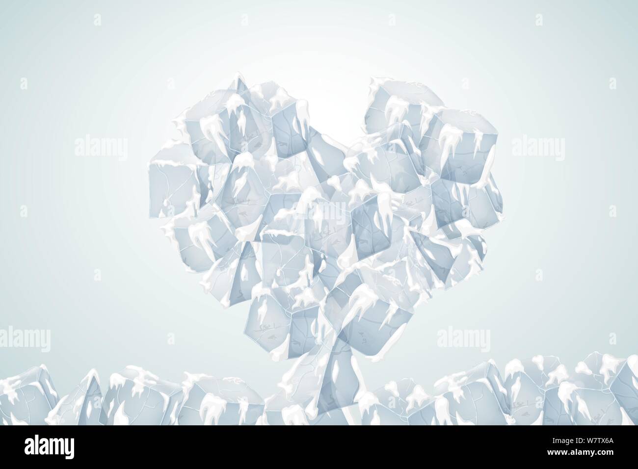 Grande glace avec de la neige. La texture de la glace. Vector illustration. Carte de Saint Valentin. Illustration de Vecteur