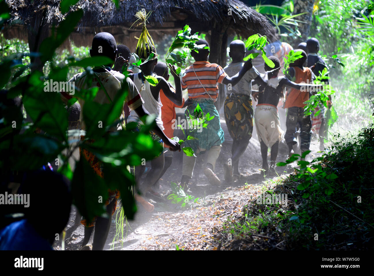Procession de cérémonie de mariage, lors d'Ambeduco village. L'Île Orango, Guinée-Bissau, décembre 2013. Banque D'Images