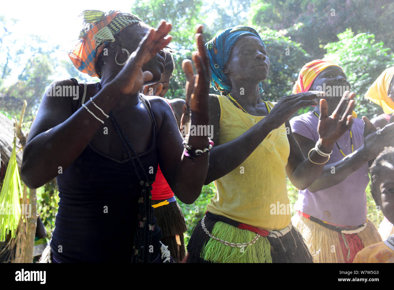 La danse et la musique à un mariage dans le village de Ambeduco. L'Île Orango, Guinée-Bissau, décembre 2013. Banque D'Images