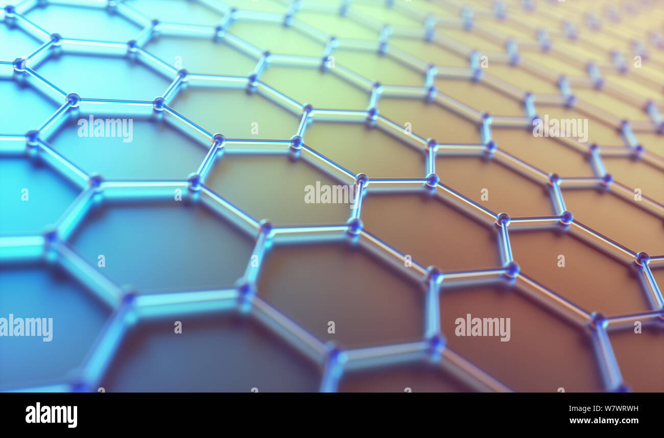 Illustration 3D'arrière-plan. Image abstrait conceptuel structure hexagonale avec connexion. Concept de graphène. Banque D'Images