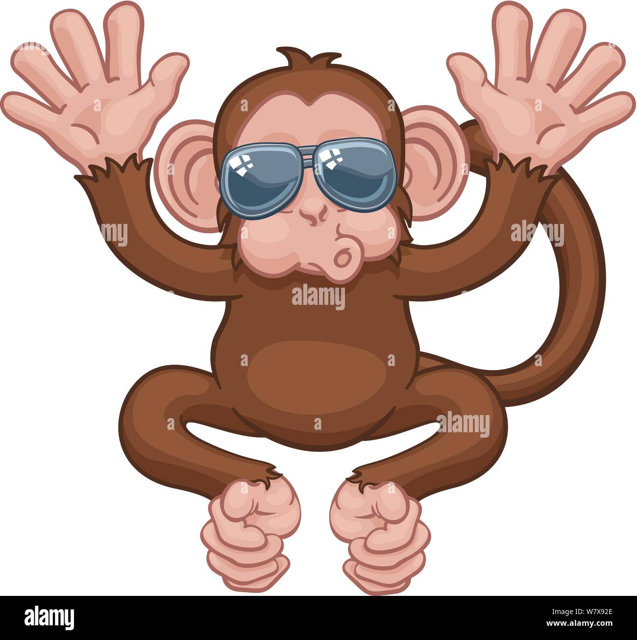 Lunettes de Monkey Cartoon Animal Mascot Waving Illustration de Vecteur
