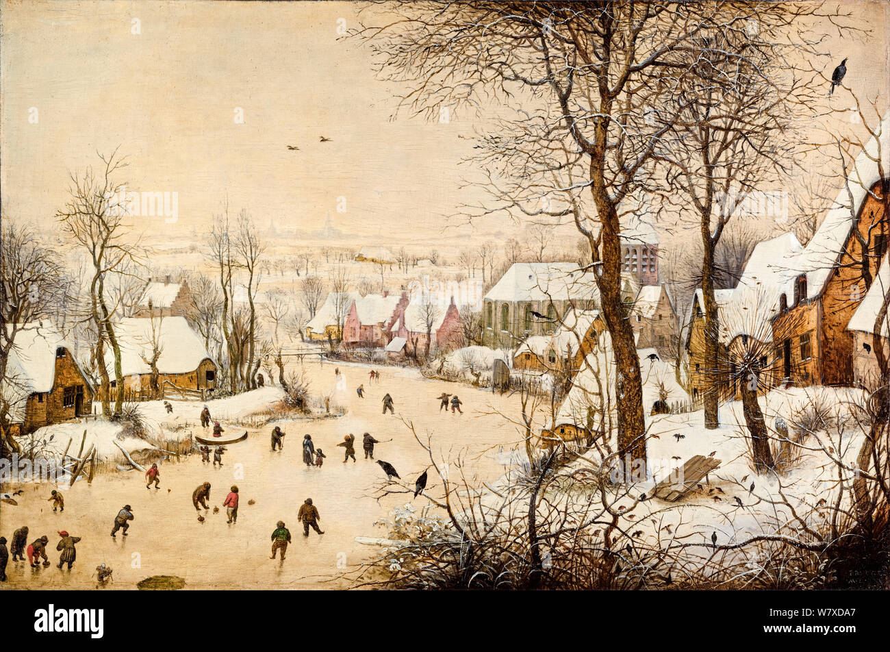 Pieter Bruegel The Elder, peinture, Paysage d'hiver avec patineurs de glace et piège à oiseaux, 1565 Banque D'Images