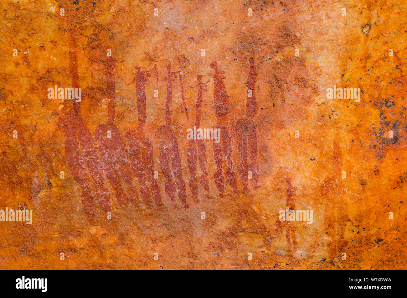 Figures humaines, Sevilla, sentier d'Art Rupestre Bushman Clanwilliam, montagnes Cederberg, province de Western Cape, Afrique du Sud, septembre 2012. Banque D'Images