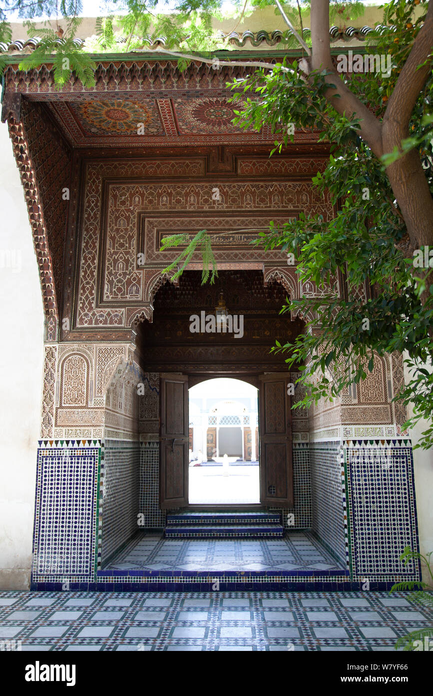 Jardin du Palais Bahia à Grand Passage cour intérieure à Marrakech, Medina - Maroc Banque D'Images