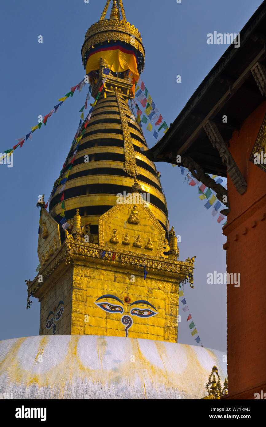 Le Stupa de Swayambhunath Temple ou Singe, Katmandou, Népal Novembre 2014. Banque D'Images
