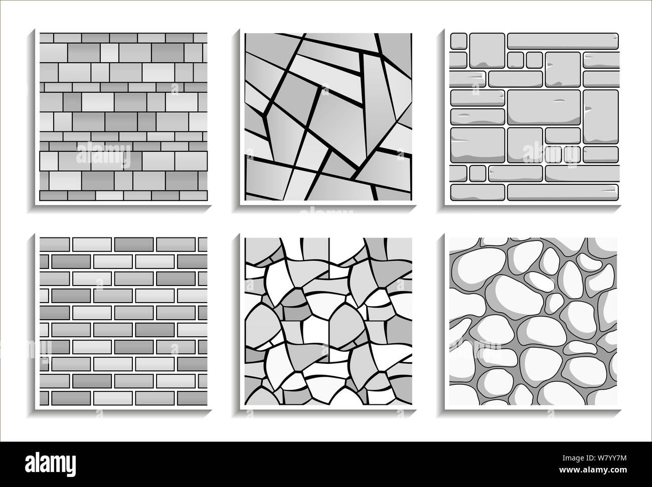 Ensemble de textures de pierre transparente de gris. Le noir et blanc les modèles de matériel de brique Illustration de Vecteur