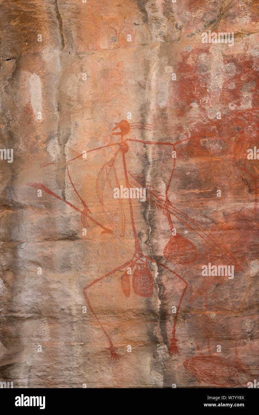 Art rupestre aborigène de Hunter, le Kakadu National Park, Territoire du Nord, Australie. Décembre 2012. Banque D'Images
