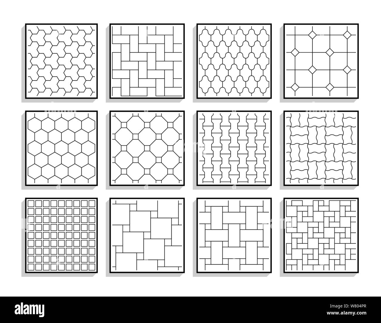 Ensemble de la chaussée sans textures. Le carrelage noir et blanc Illustration de Vecteur