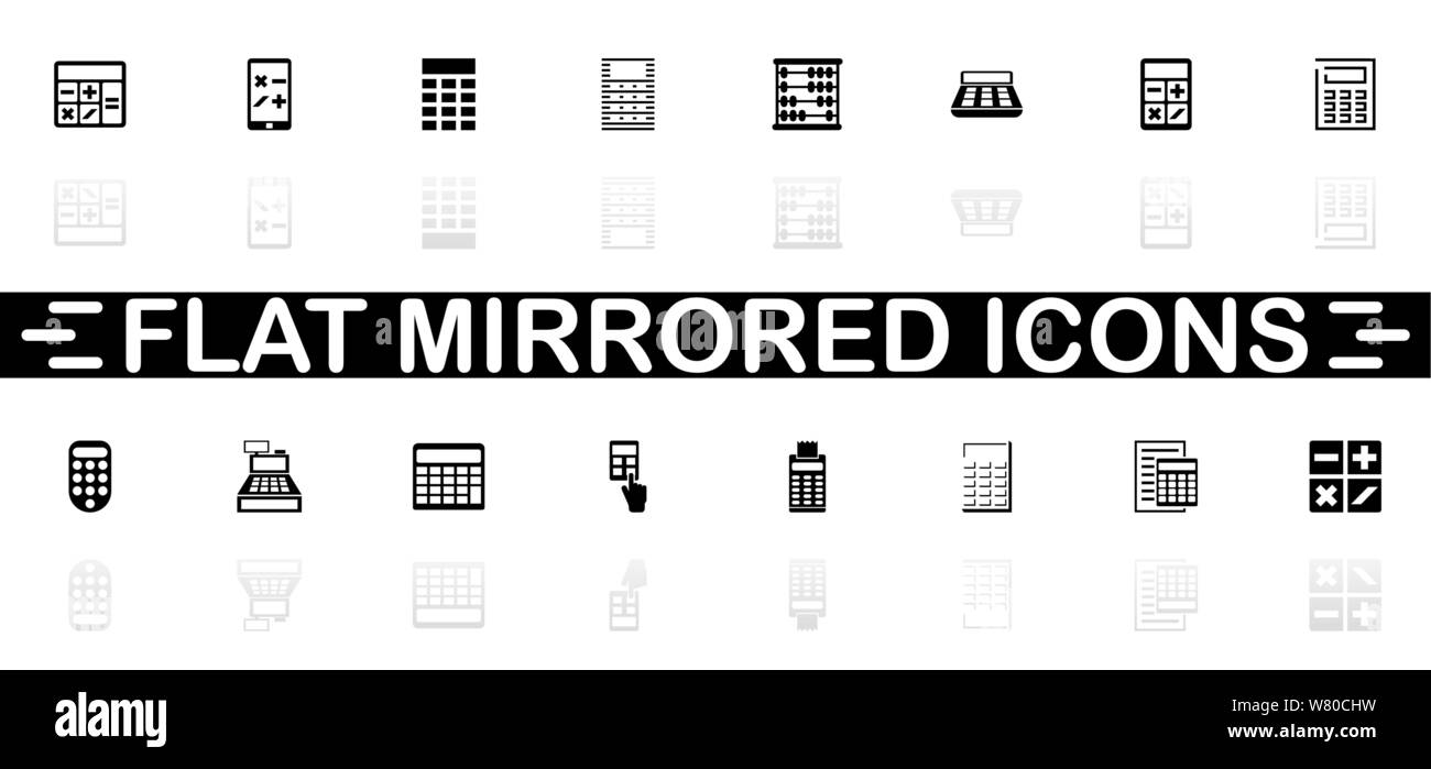 Icônes de calcul - symbole noir sur fond blanc. Simple illustration. Icône vecteur plate. Reflet miroir d'ombre. Peut être utilisé dans logo, web, mobil Illustration de Vecteur