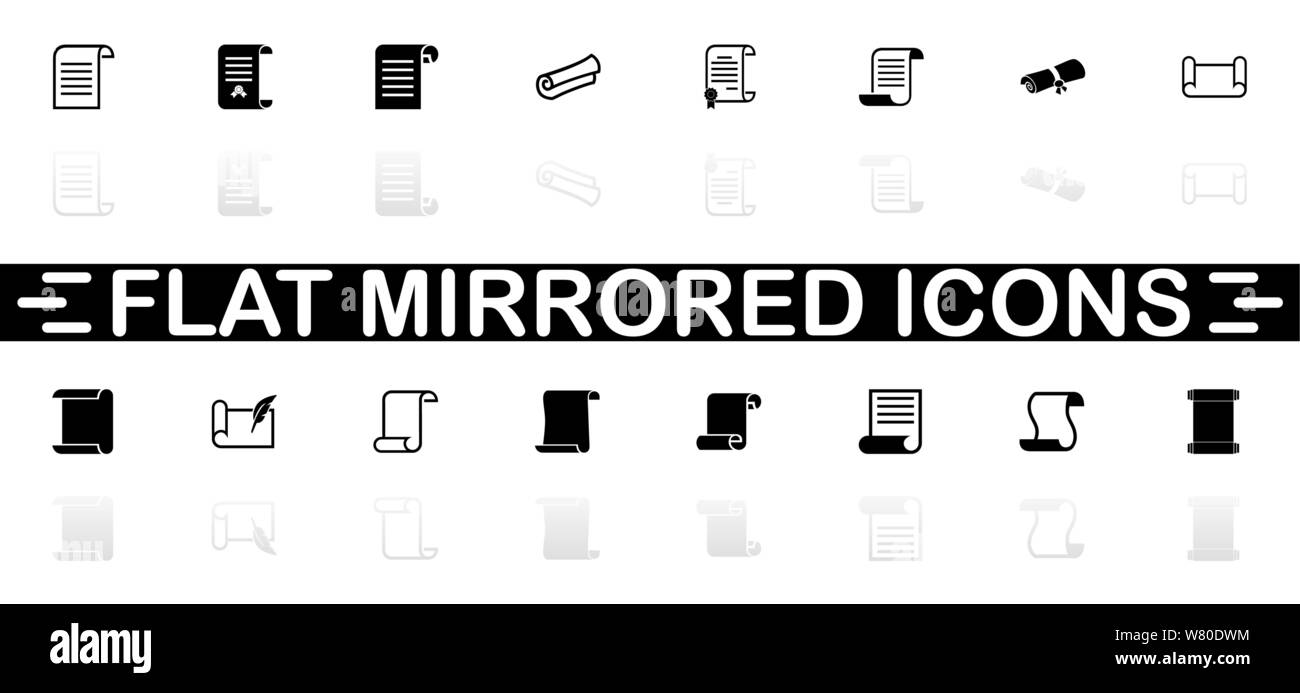 Morte et les icônes des documents - symbole noir sur fond blanc. Simple illustration. Icône vecteur plate. Reflet miroir d'ombre. Peut être utilisé dans logo, web Illustration de Vecteur